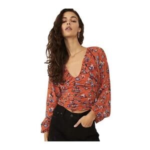 Free People Final Rose Chiffon Long Sleeve Blouse Size S